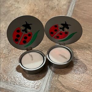 2 Ladybug Tea Light Candle Holders & candles